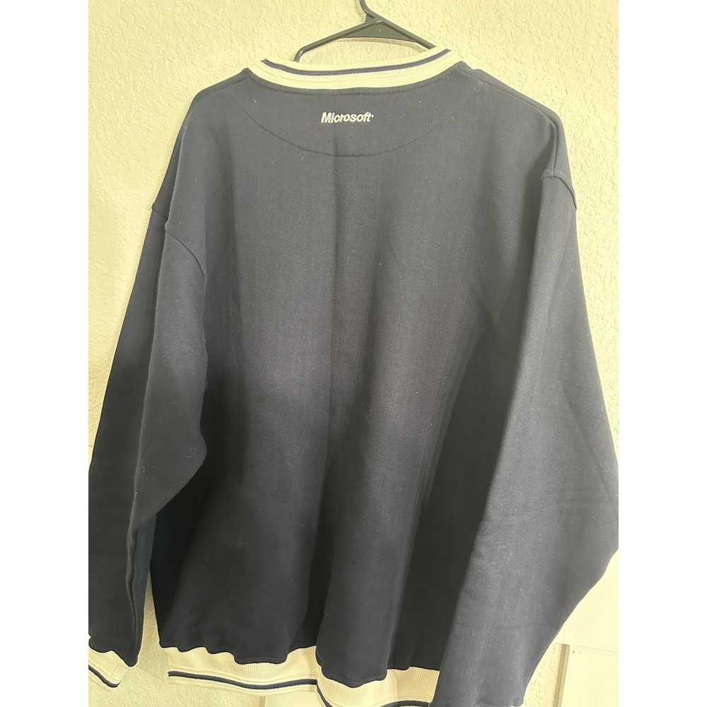 Microsoft Asia Community Sweatshirt Mens Large Navy Blue White Striped Trim Logo